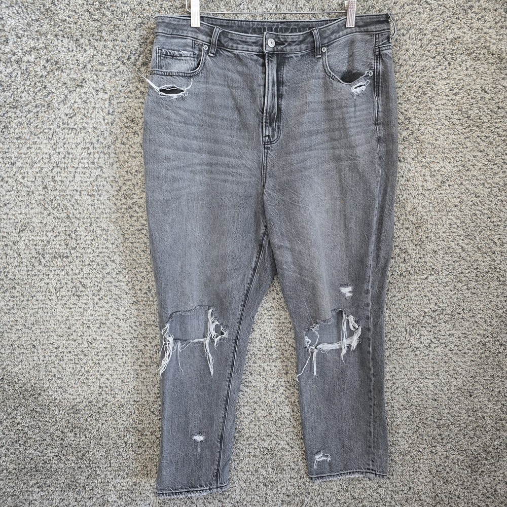 American Eagle Jeans Womens 16 Gray Highest Rise Mom Distressed Denim